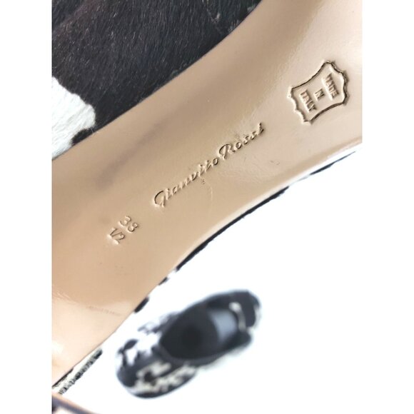Gianvito Rossi Vamp Cowhide Haircalf Peep Toe Booties Heels EU 38.5 US 8-8.5 - Picture 7 of 12